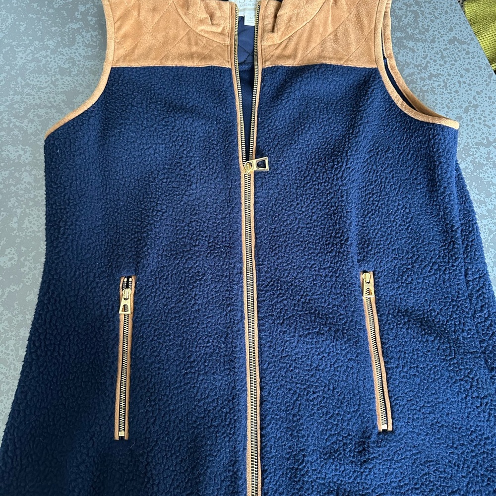 Sail to Sable navy vest with suede trim